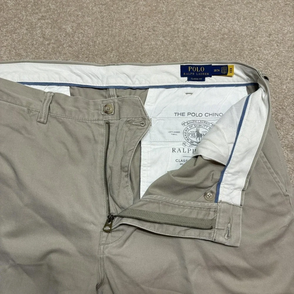 Polo Ralph Lauren Chino Pants Mens 38x34 Beige Polo Chino Classic Twill Cotton